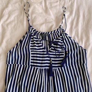 J Crew navy striped adjustable cotton dress with tassel straps